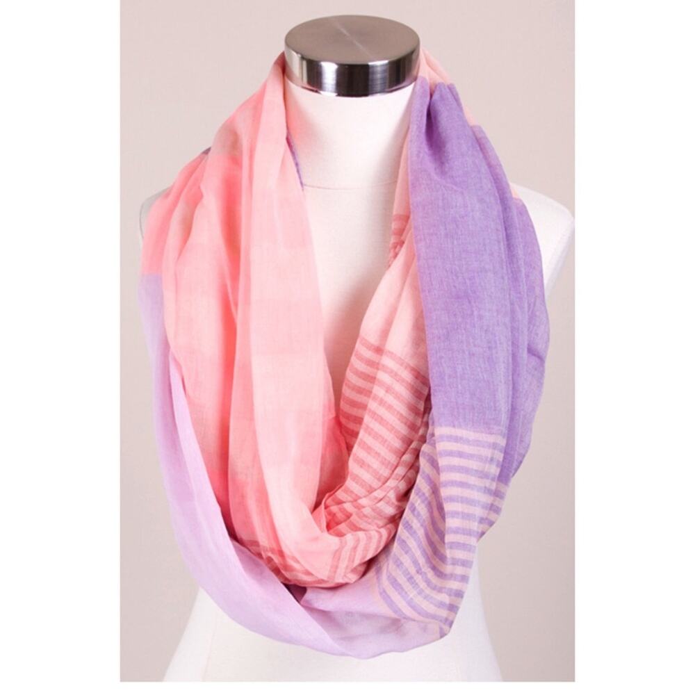 NEW NWT Boutique Pink, Purple, Lavender Stripe Color Block Cowl Infinity Scarf